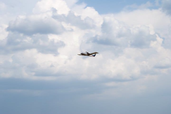 Prop plane taking off.