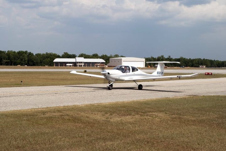 Small plane on runway.
