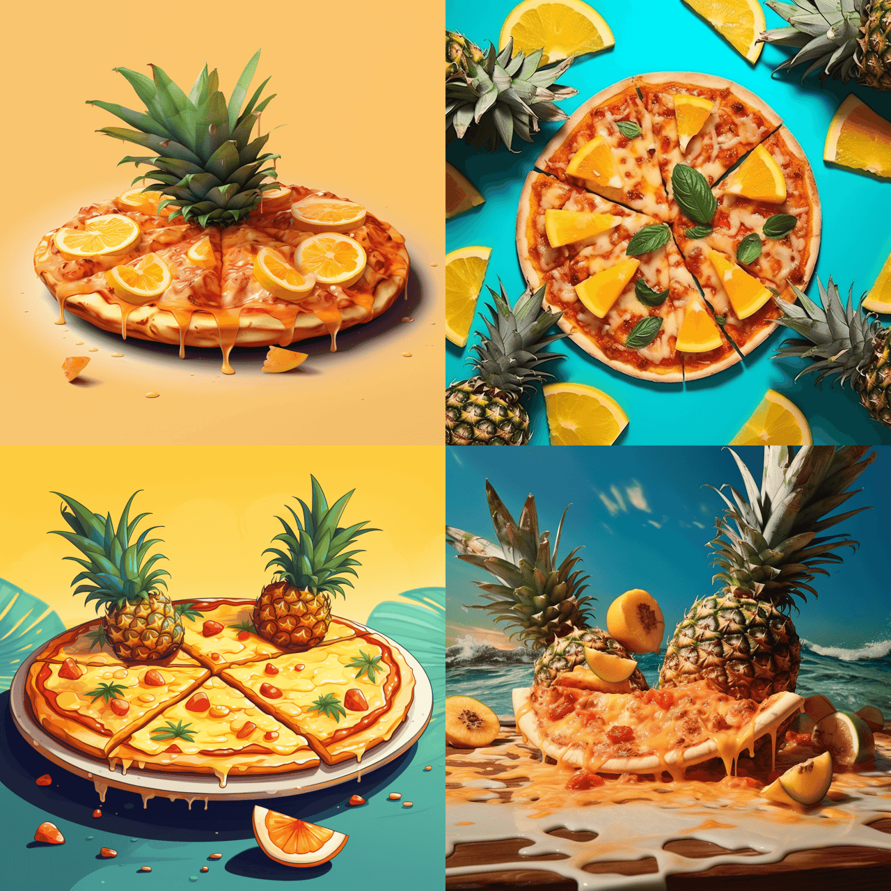 Midjourney result for pineapple pizza
