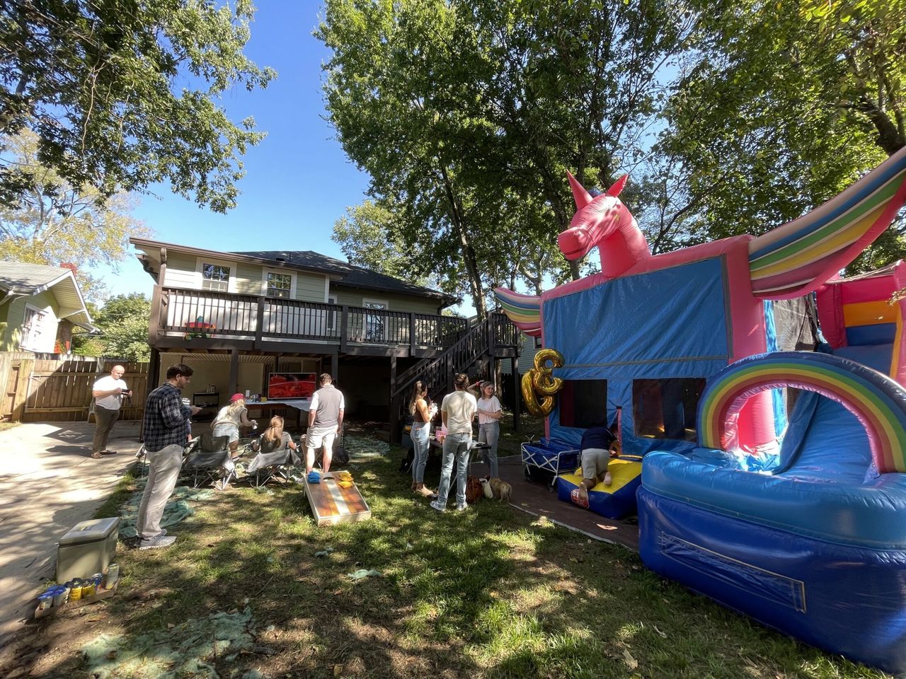 Wide angle view of the party in our back yard.