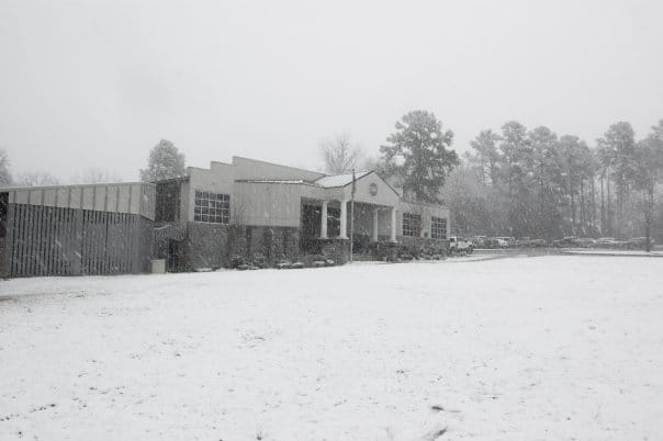 Auburn SigEp house in the snow.