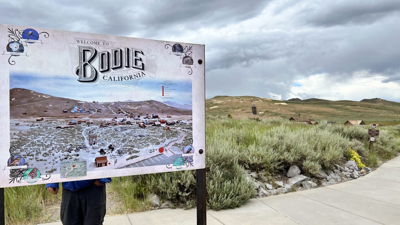 Sign with a map of Bodie.
