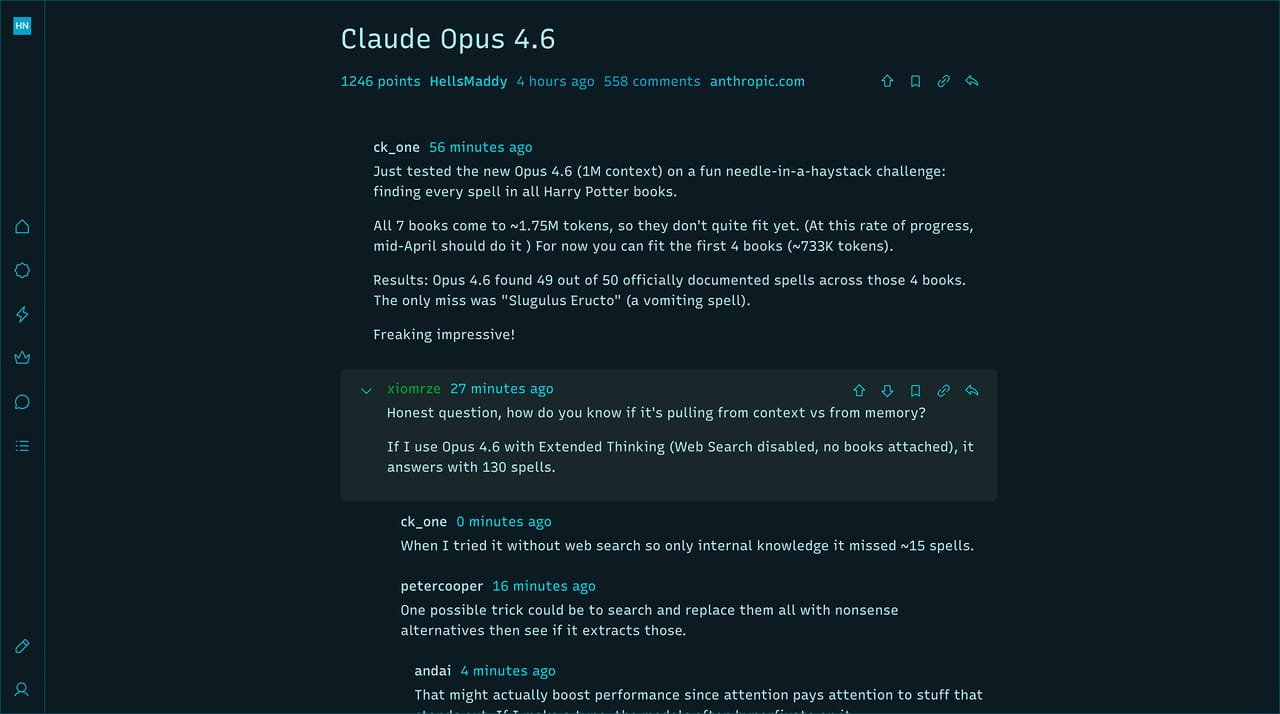 Zen Hacker News with the Cyan Dark theme