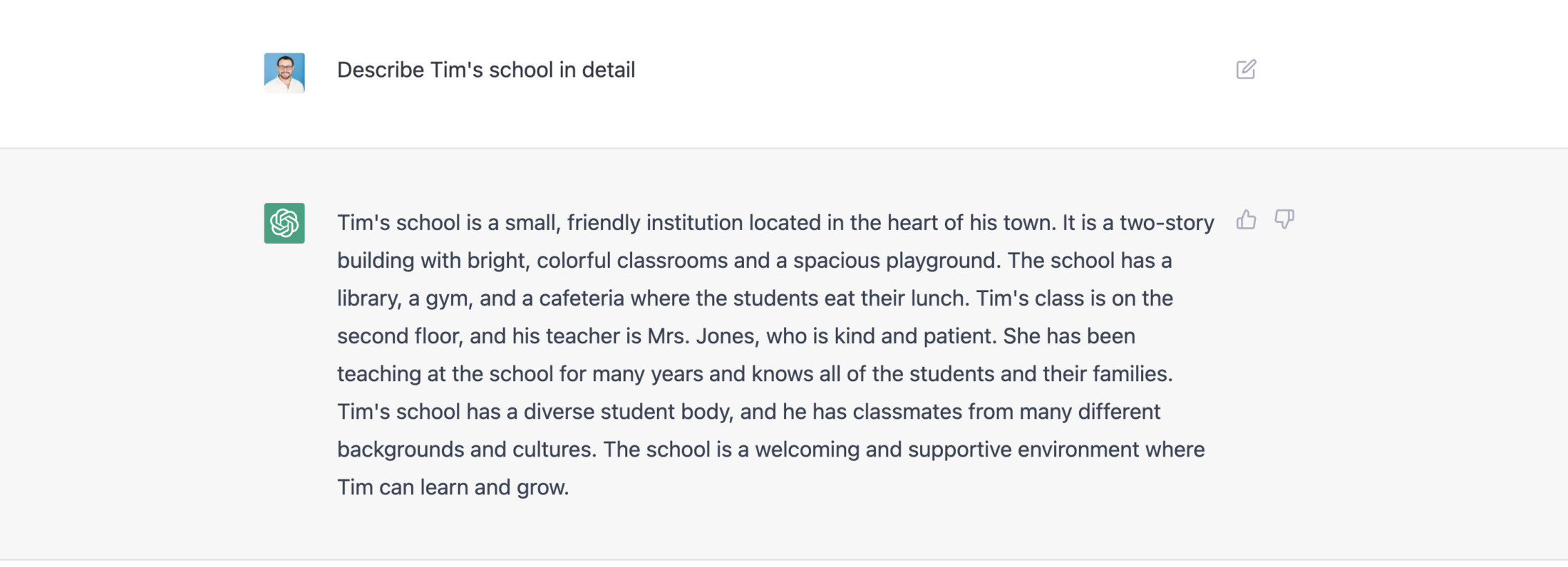 Describe Tim's school in detail.