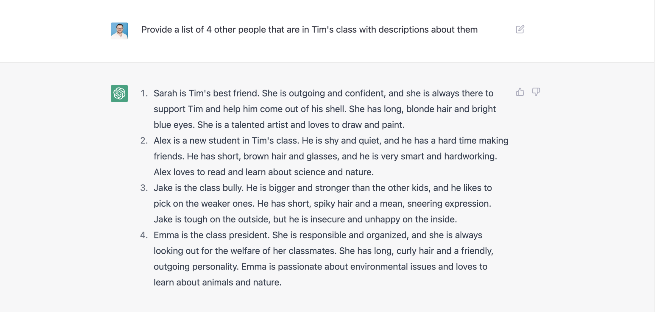 Generate details about some of Tim's other classmates.