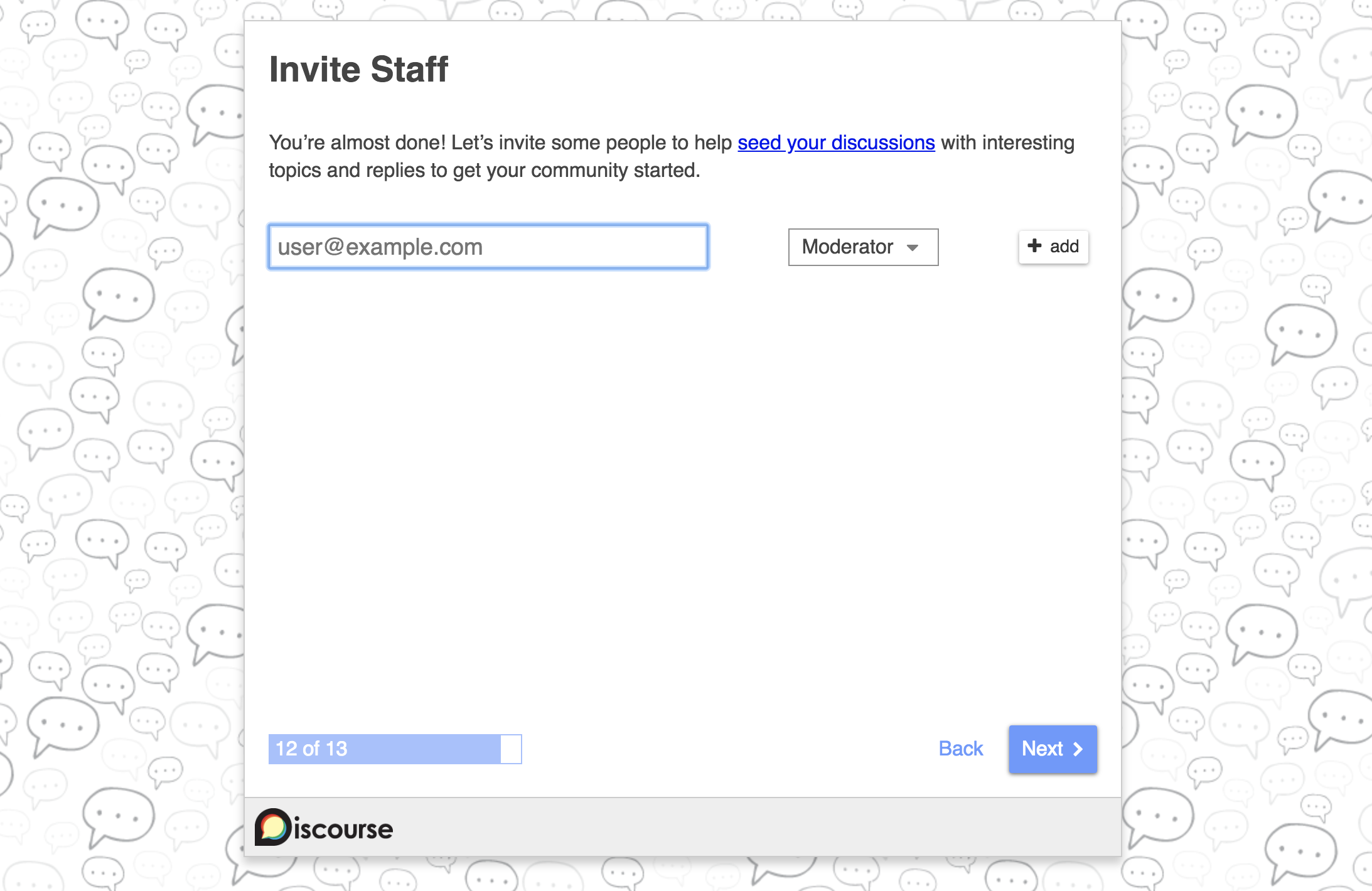setup discourse invite staff