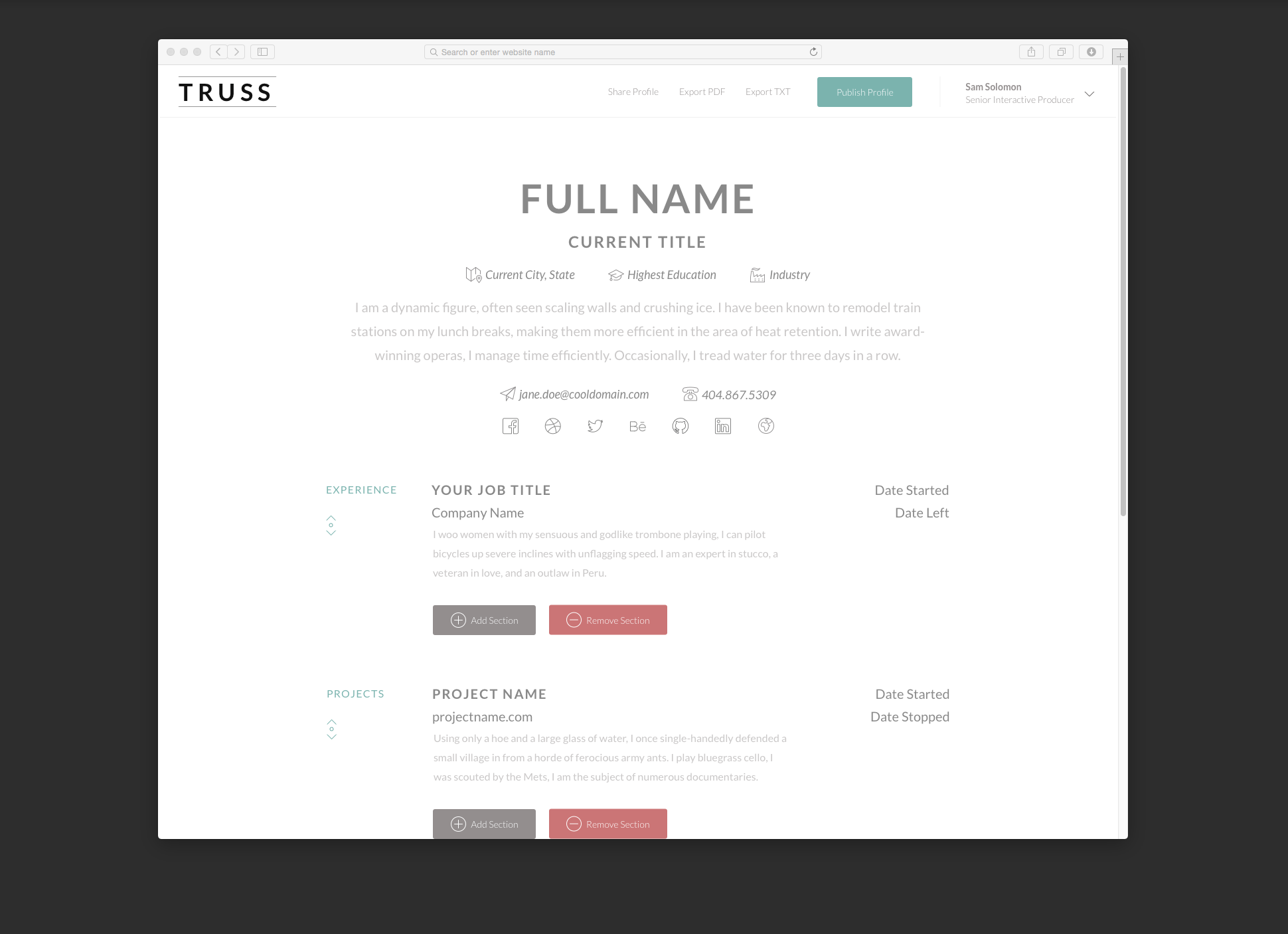 Truss Resume Builder Browser